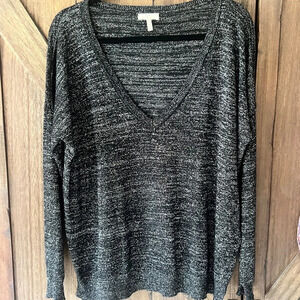 Joie Metallic V Neck Lightweight Black Sweater Size Medium EUC